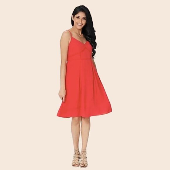 All Worthy Hunter McGrady Chiffon Dress with Lace Insets in Lollipop Red Size 12 - Picture 1 of 9